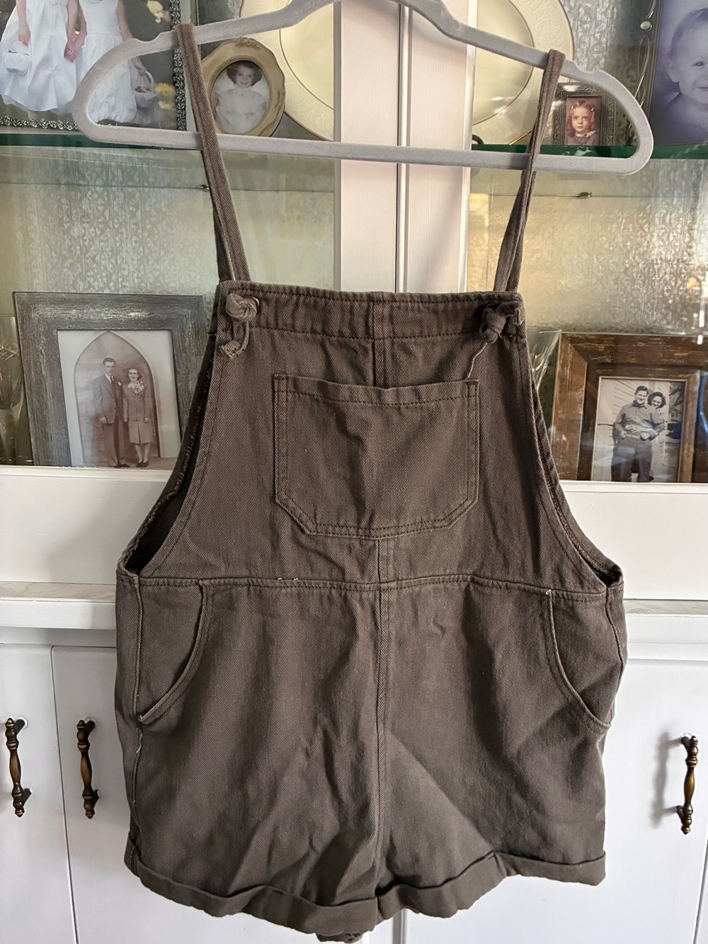 Cider Women's Cotton Short Overalls in Dark Taupe Small